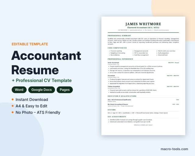 Accountant resume template – Word CV