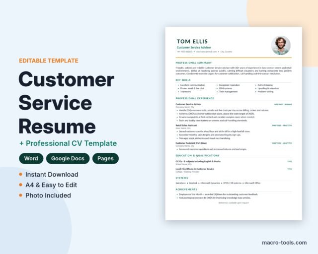 Customer Service resume template – Word CV