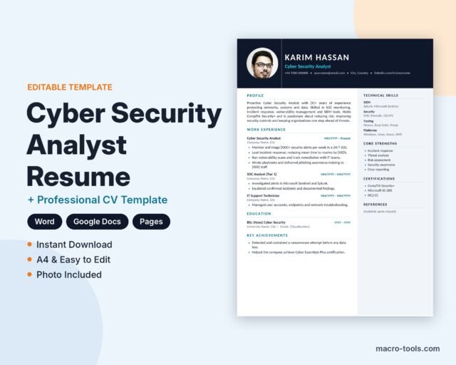 Cyber Security Analyst resume template – Word CV