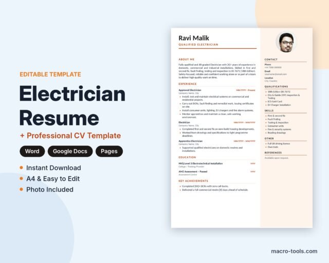 Electrician resume template – Word CV