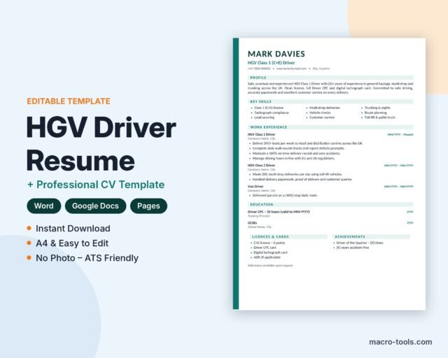 HGV Driver resume template – Word CV