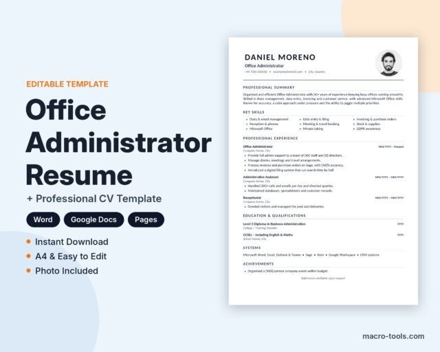 Office Administrator resume template – Word CV