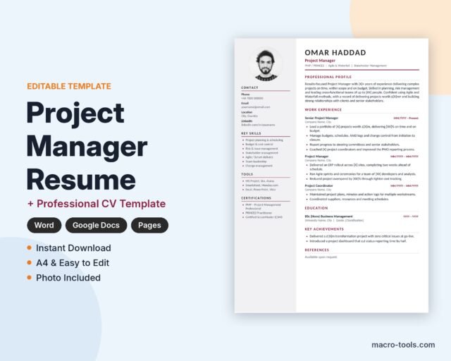 Project Manager resume template – Word CV
