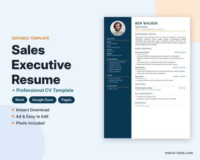 Sales Executive resume template – Word CV