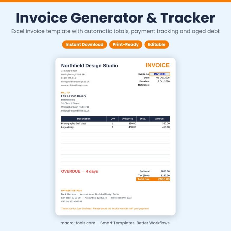 Print-ready invoice Excel template