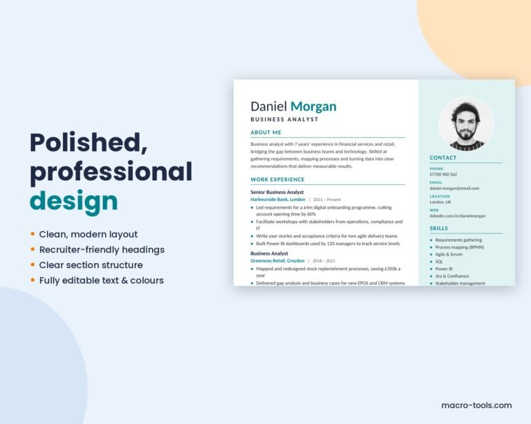 Business Analyst CV design close-up