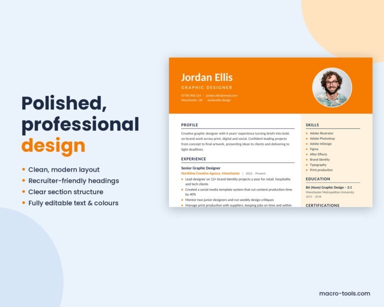 Graphic Designer CV design close-up