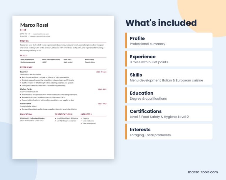 What is included in the Chef resume template
