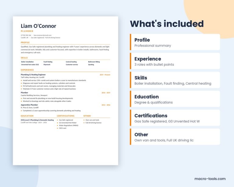 What is included in the Plumber resume template