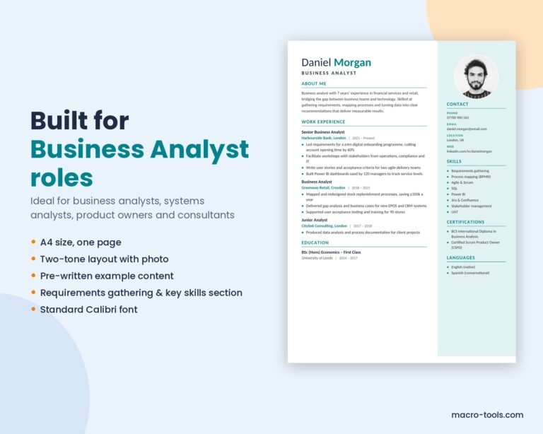 Business Analyst resume template features