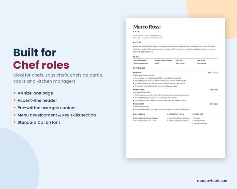 Chef resume template features