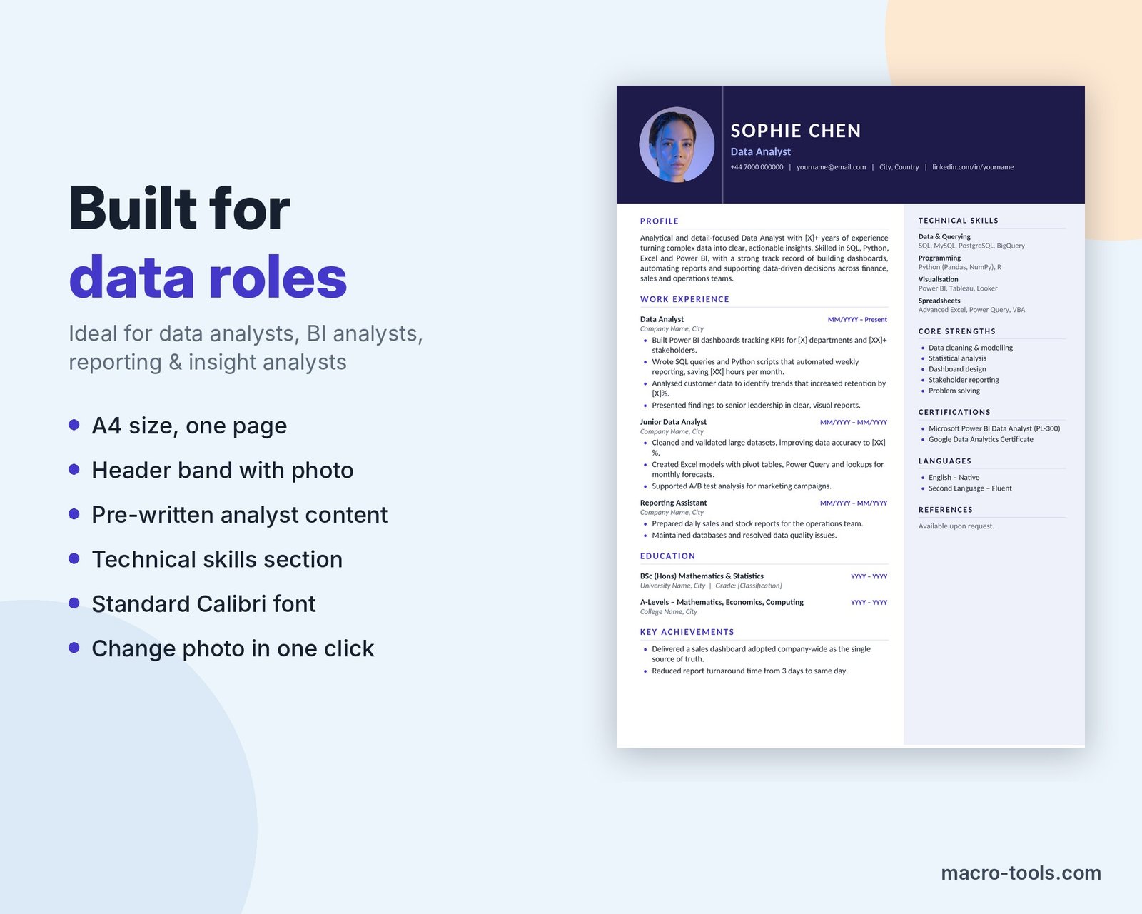 Data Analyst resume template features