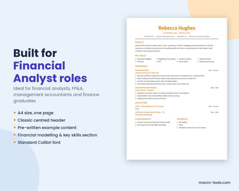 Financial Analyst resume template features