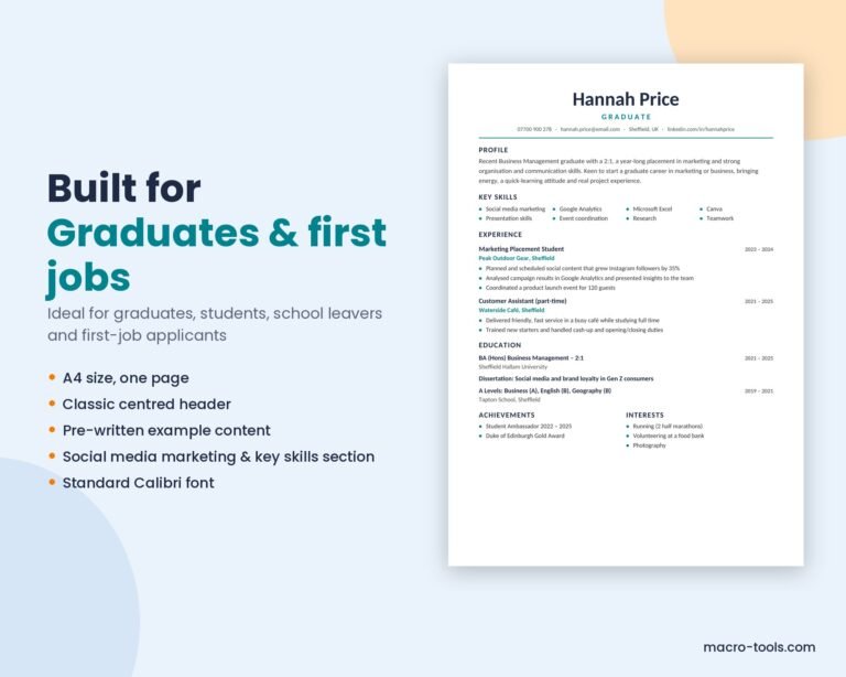 Graduate resume template features