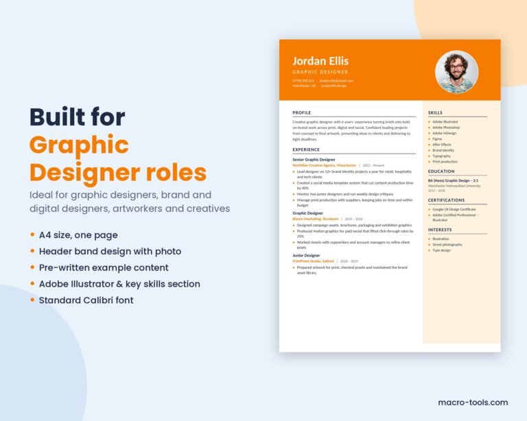 Graphic Designer resume template features