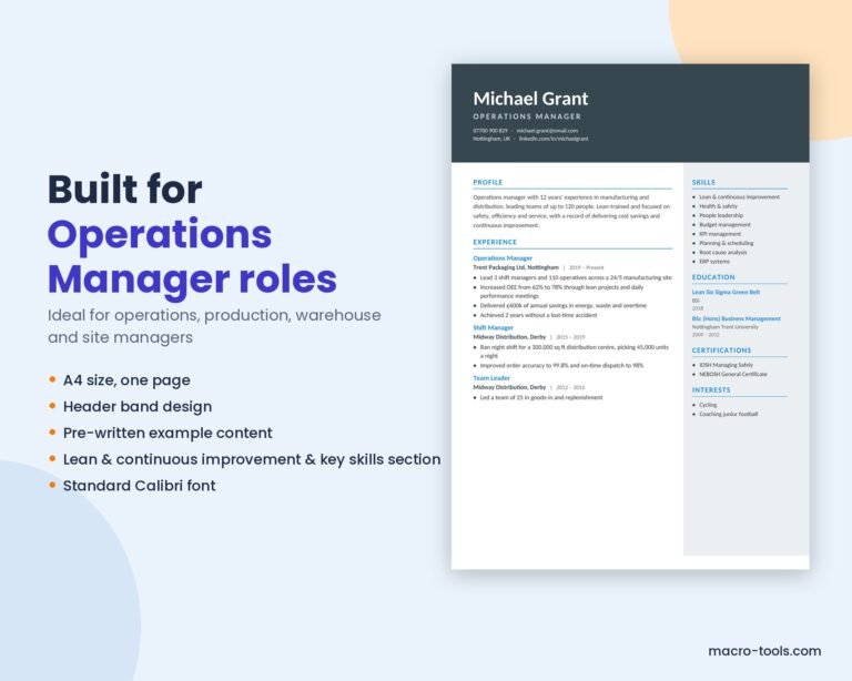 Operations Manager resume template features