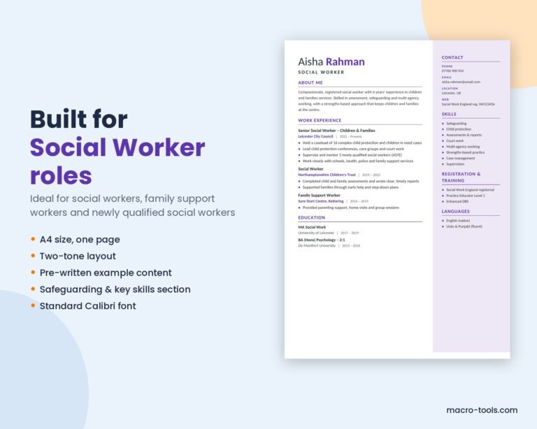 Social Worker resume template features
