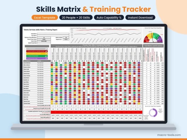Skills Matrix Excel Template – Light Edition (20 Members × 20 Skills)