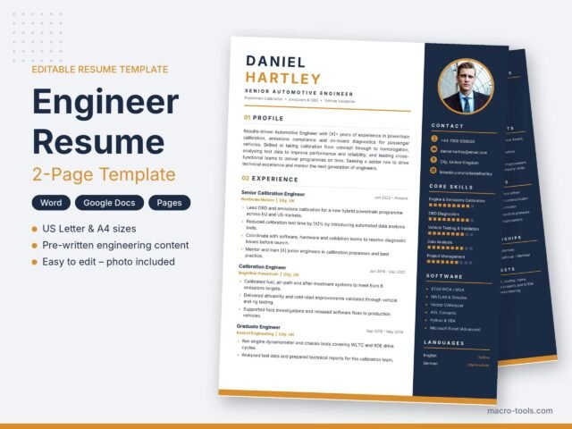 Engineer Resume Template – 2-Page Professional CV with Photo (Word, Google Docs)