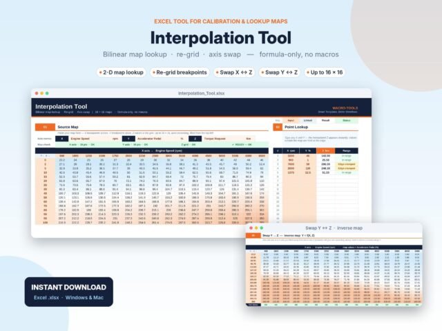 2D Map Interpolation Tool – Bilinear Lookup, Re-grid & Inverse Map (Excel)