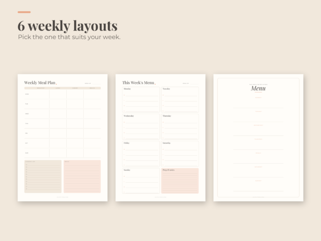 Meal Planner Printable – Weekly & Monthly Meal Plans, Grocery List, Recipe Cards (45 pages)