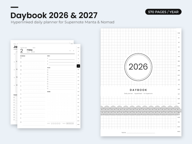 Daybook 2026 & 2027 – Hyperlinked Daily Planner for Supernote Manta & Nomad